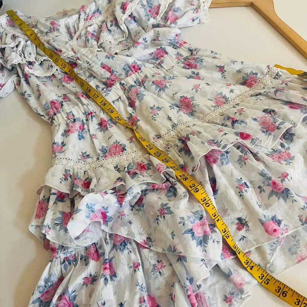 Fanco Floral Ruffle Detail Dress Size L Large Pink Multi - Picture 7 of 8